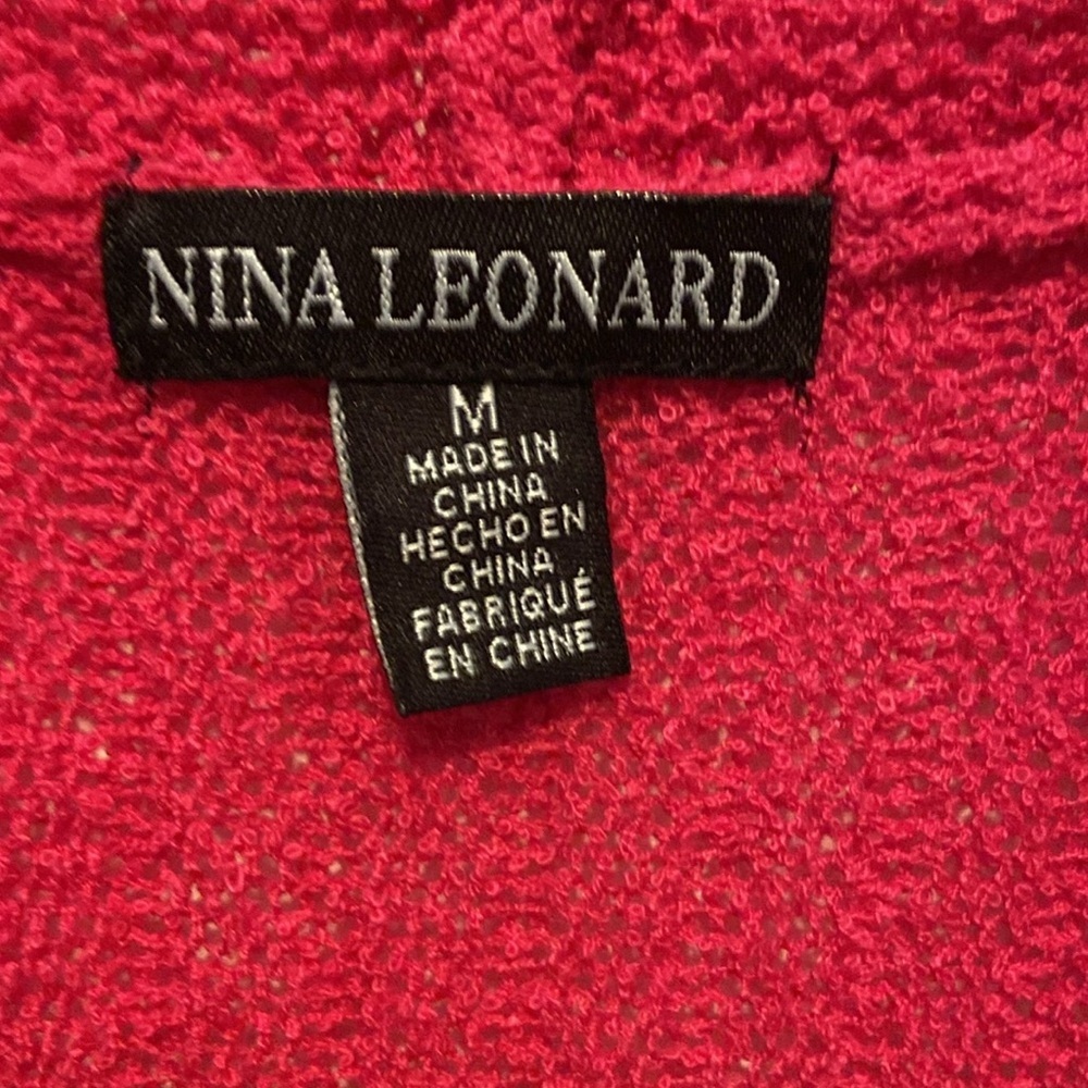 Nina Leonard Knit Long Cardigan Long Sleeve With Uneven Hem Bright Pink Size M - Picture 6 of 13